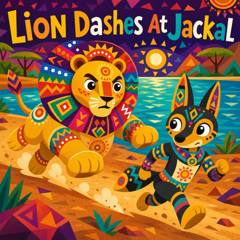 Lion Dashes At Jackal