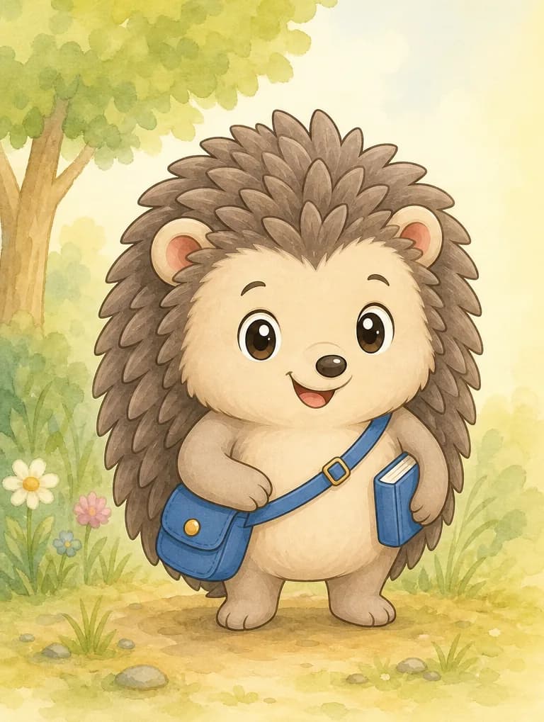 Introduce Enrique. Show him in a clear, friendly standing pose so the reader can see his spines, pointy snout, and small body. Soft simple background.