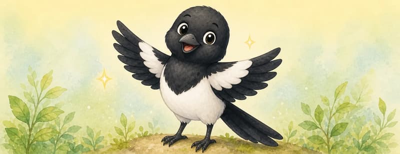 Úrsula in a single celebratory pose — wings slightly raised, beaming. A small soft sparkle or two near her to highlight uniqueness. Closing-page feel.