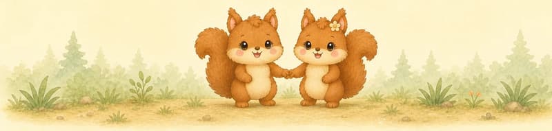 Adela and Alina stand together side by side as friends — perhaps with paws touching or one arm gently around the other. Soft forest backdrop. Mood: friendly introduction of Alina.