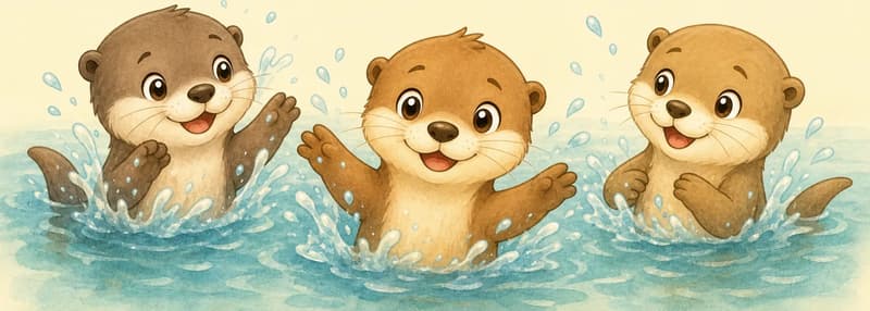 Nancy and a couple of otter friends swim and play happily in the water — splashing, smiling, all clearly enjoying themselves. Closing-page mood: triumph and joy.