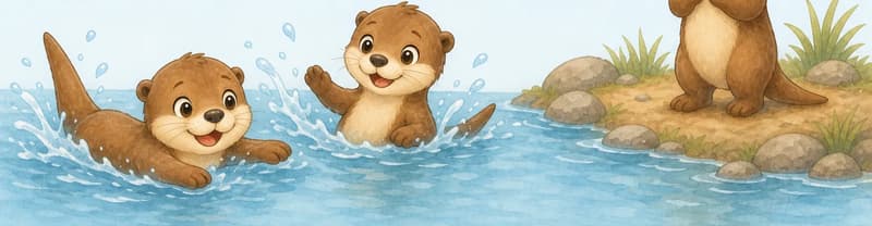 Natalia and Nico are happily swimming in the river, splashing playfully. Nancy stands alone on the riverbank watching them with a worried, apprehensive expression. Mood: contrast between joy in the water and Nancy's hesitation on the shore.