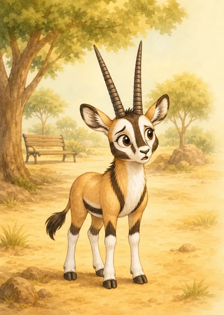 Calixto stands in a sandy, sunlit park area. His long legs with the "white-sock" look are clearly visible. He has a slightly confused, lost expression and looks around as if he is no longer sure of his way. Warm, sunlit atmosphere.