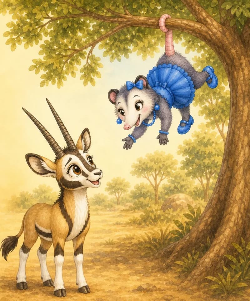 Calixto looks up toward a tree where Zulma hangs from her tail, gently smiling at him. Calixto returns a small grateful, knowing smile. The mood is warm and quietly affirming — Calixto knows the truth. Closing-page mood.