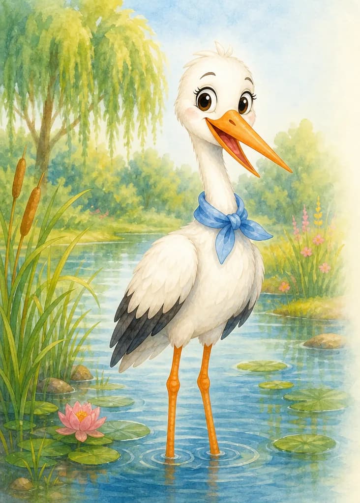 Introduce Agüita. Show her standing in a shallow wetland in the park so her orange legs are clearly visible against the water and her orange beak stands out against her white body. Mood: calm, gentle wetland introduction.