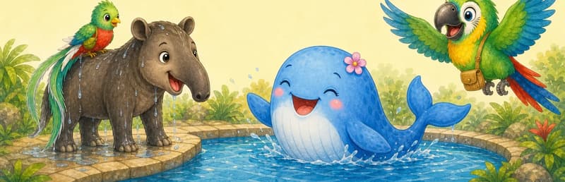 Berta laughing in the pool with her mouth wide and an obvious happy expression. Diana and Quique still wet at the edge, watching her. Paco is swooping in mid-flight from one side, his colourful wings spread, arriving at the scene. Mood: laughter and arrival.