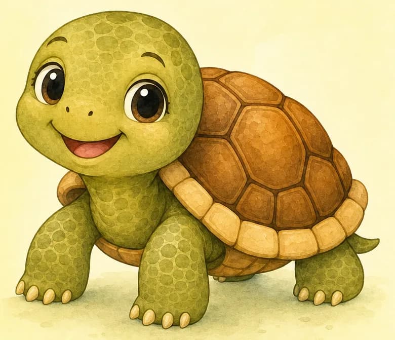 Introduce Tatiana. Show her in a clear, friendly pose so the reader can see her hard shell and scaly skin. Simple background.