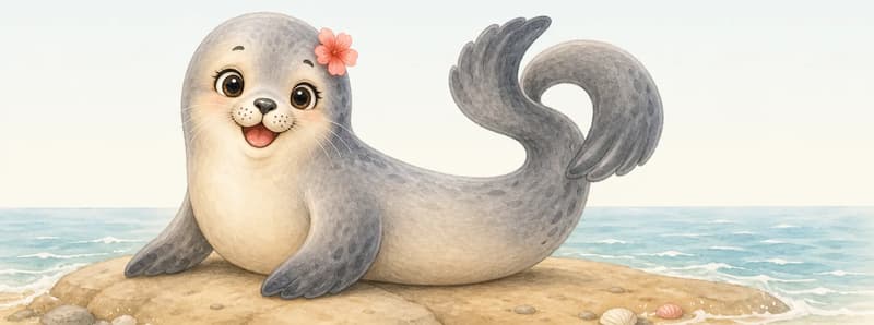 Fernanda playfully curls and twists her tail into a simple decorative shape (a curl, a loop, a wave) while smiling proudly. Simple background.