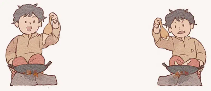 Happy boy holding tray of apam cakes with father and grandmother at outdoor cooking scene