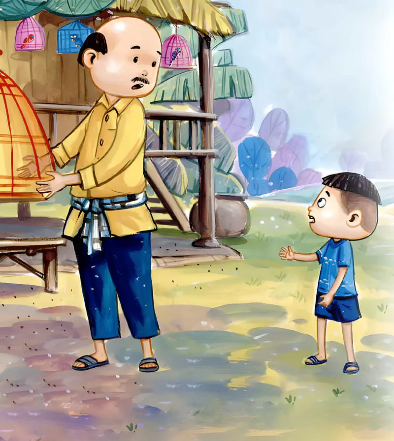 Free bird soaring through blue sky with clouds and trees below