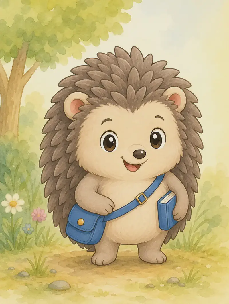 Introduce Enrique. Show him in a clear, friendly standing pose so the reader can see his spines, pointy snout, and small body. Soft simple background.