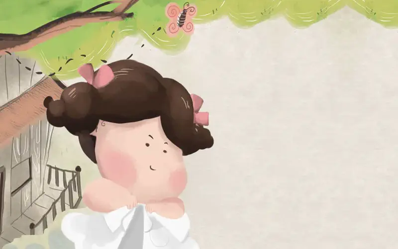 Girl with pink bows looking up at grandfather with glasses leading brown water buffalo.