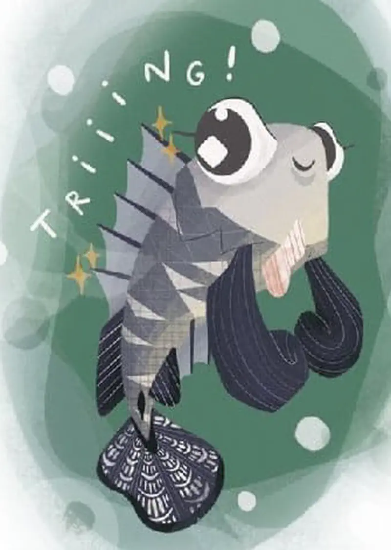 Group of cute mudskipper fish with big eyes playing happily in muddy rice paddy water.