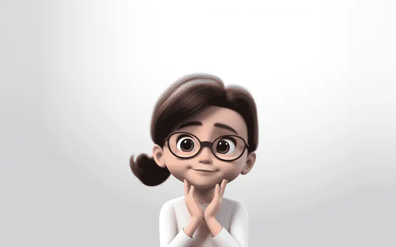 Woman with glasses and hair bun making thoughtful gesture with hands under chin.