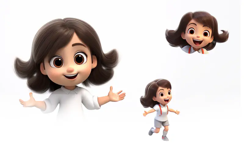 Three views of happy girl in white - smiling with arms out, face closeup, and running joyfully.