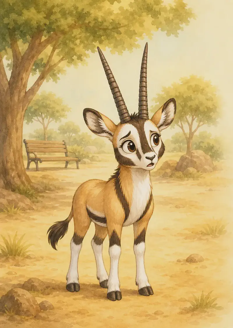 Calixto stands in a sandy, sunlit park area. His long legs with the "white-sock" look are clearly visible. He has a slightly confused, lost expression and looks around as if he is no longer sure of his way. Warm, sunlit atmosphere.