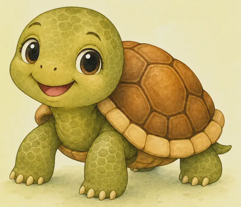 Introduce Tatiana. Show her in a clear, friendly pose so the reader can see her hard shell and scaly skin. Simple background.