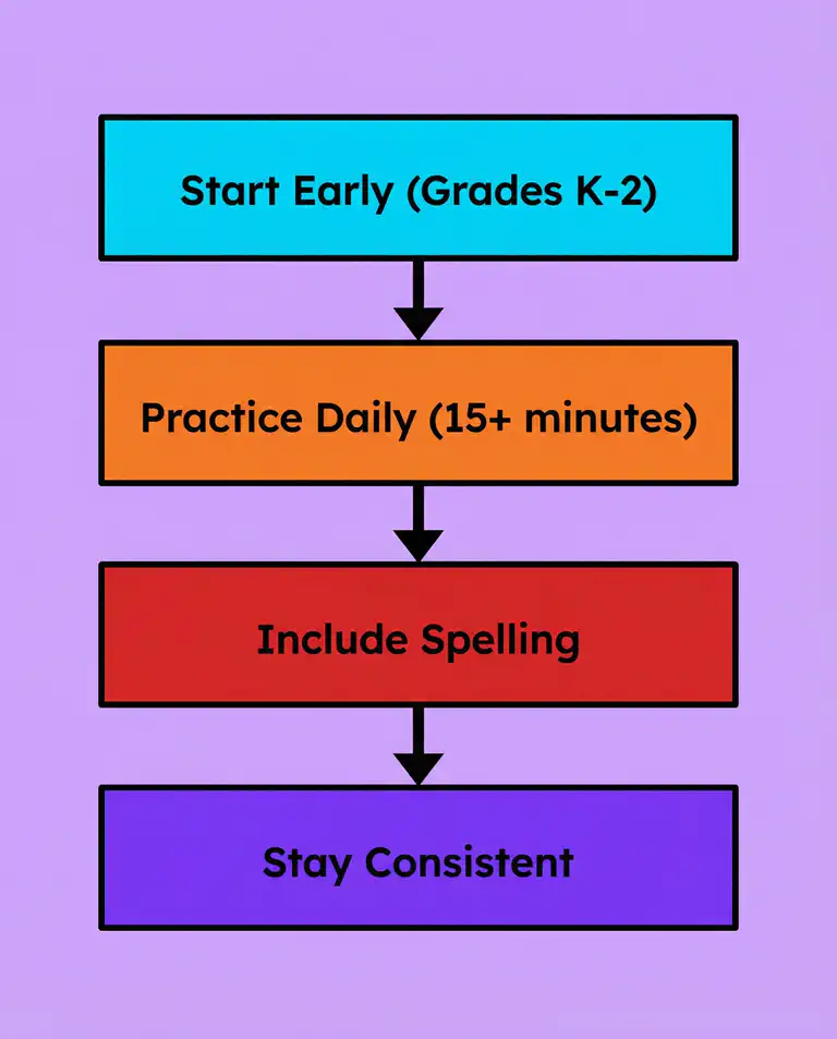 Illustration of daily reading practice strategies for children with dyslexia