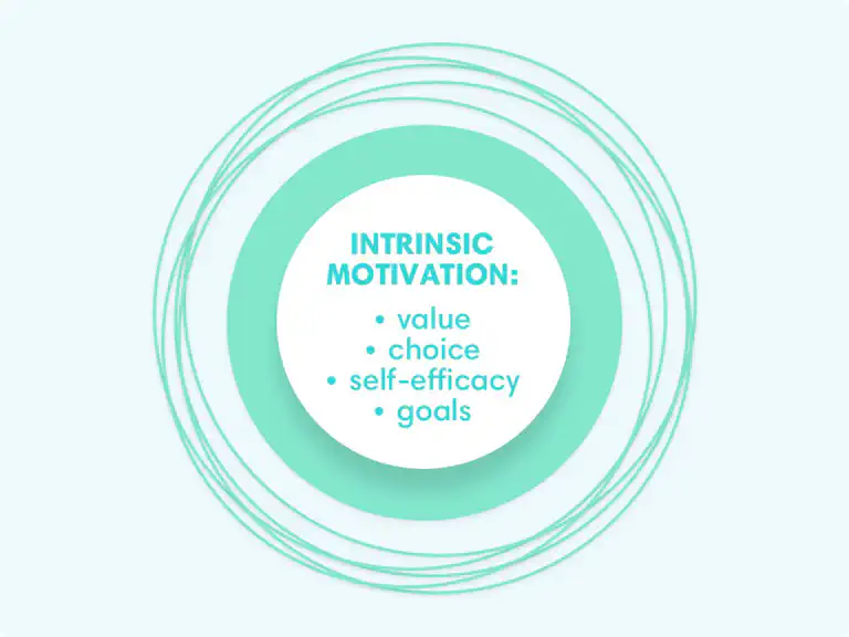 Intrinsic motivation diagram listing value, choice, self-efficacy, and goals