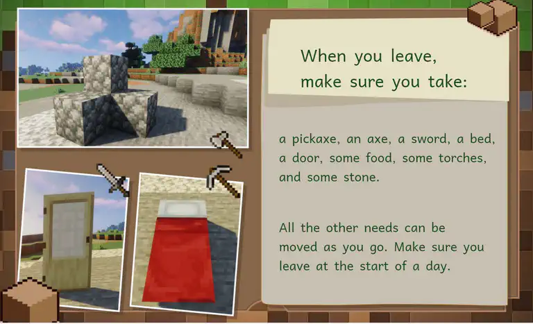 screenshot of a page from How to Step Up From Your Hut, Bookbot Minecraft non-fiction title