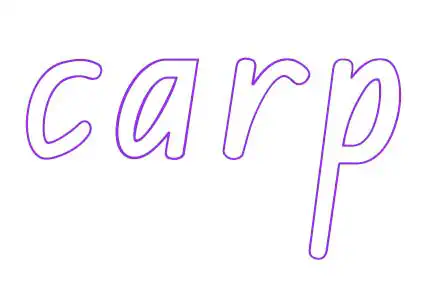 the word &lsquo;carp&rsquo; in large, outline font