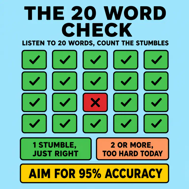 Accuracy check illustration showing twenty words with one allowed error