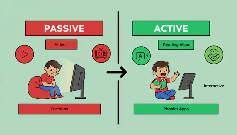 Comparison of passive versus active screen time and their effects on reading