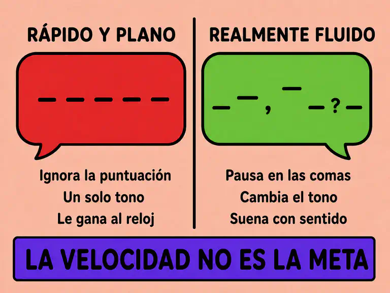 Dos globos de diálogo que comparan a un lector rápido y plano con uno realmente fluido