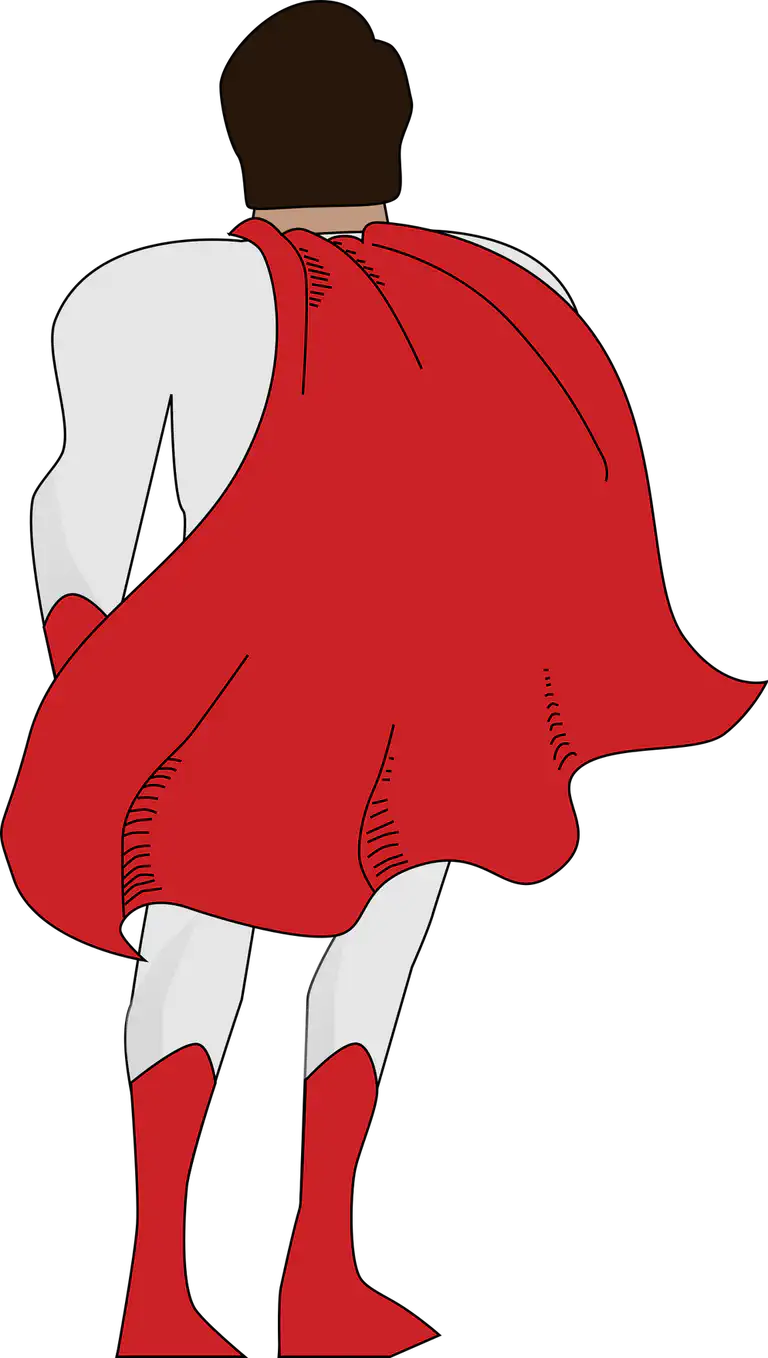 clip art of a superhero, like superman in a red cape viewed from the back