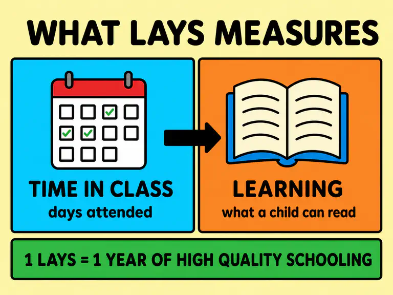 Diagram explaining learning-adjusted years of schooling as a year of school measured by learning rather than attendance